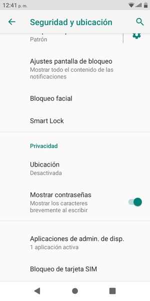 Desplácese y seleccione Bloqueo de la tarjeta SIM