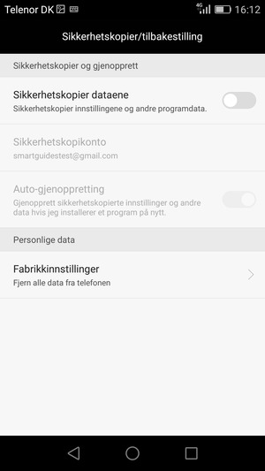 Slå på Sikkerhetskopier dataene