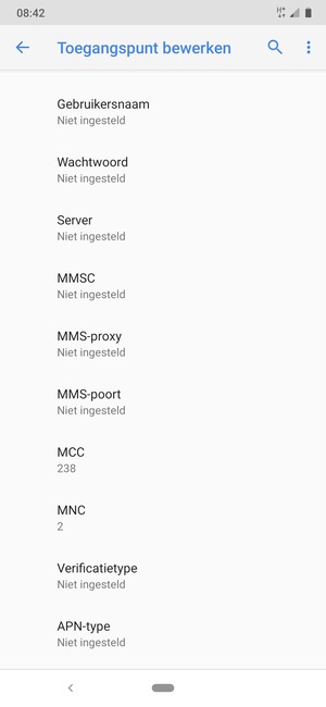 Scroll naar beneden en voer mms-gegevens in