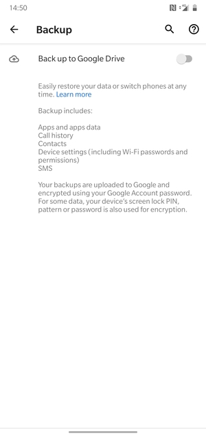 Turn on Back up to Google Drive
