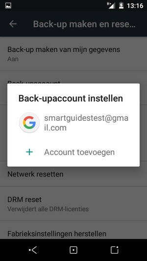 Selecteer uw back-up-account