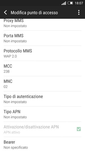 Scorri verso il basso e inserisci le informazioni di internet