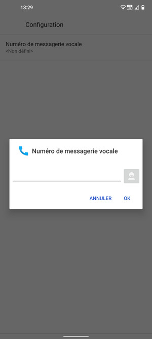 Saisissez le Numéro de messagerie vocale et sélectionnez OK