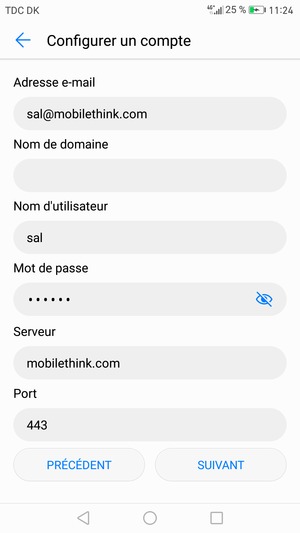 Saisissez l'adresse du serveur Exchange