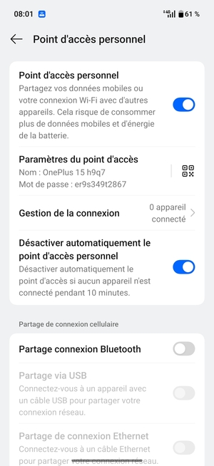 Votre téléphone est maintenant configuré pour être utilisé comme modem
