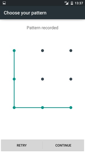 Draw an unlock pattern and select CONTINUE