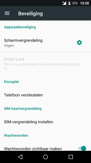 Om de pin voor de simkaart te wijzigen, keert u terug naar het menu Beveiliging en selecteert u SIM-vergrendeling instellen