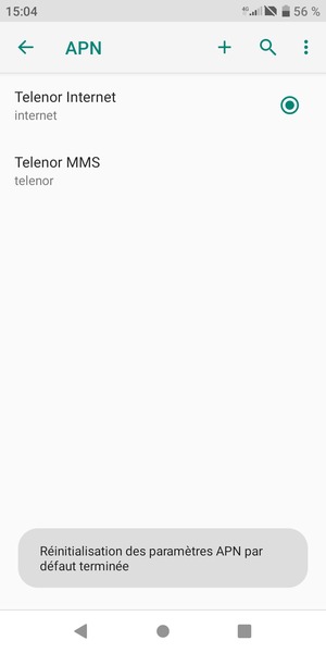 Votre téléphone va être réinitialisé avec les paramètres Internet et MMS par défaut