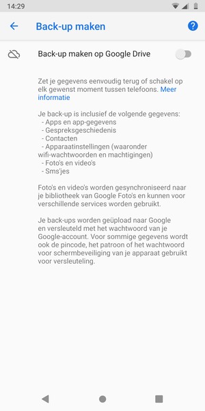 Schakel Back-up maken op Google Drive in