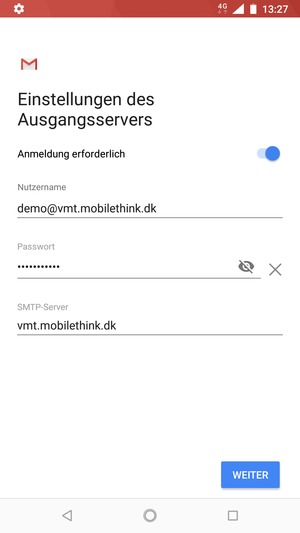 Geben Sie die Server-Adresse für ausgehende Post ein