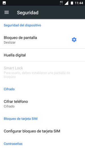 Para activar su bloqueo de pantalla, vaya al menú Seguridad y seleccione Bloqueo de pantalla