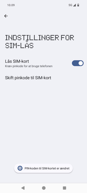 Din PIN-kode til SIM-kort er nu ændret