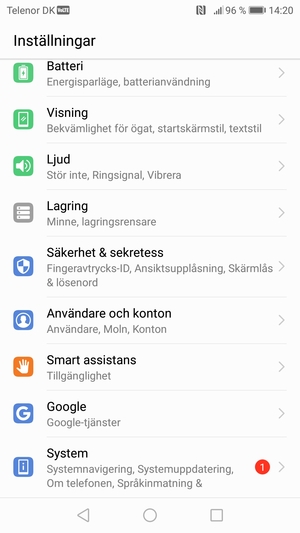Scrolla till och välj System