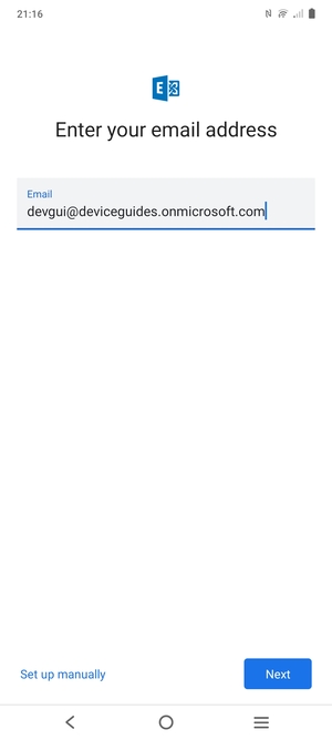 Enter your Email address and  select Set up manually
