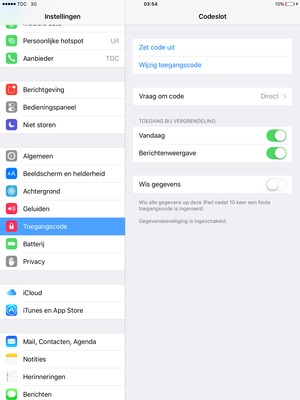 Scroll naar beneden en selecteer Toegangscode