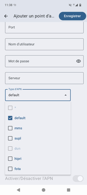 Assurez-vous que default est sélectionné