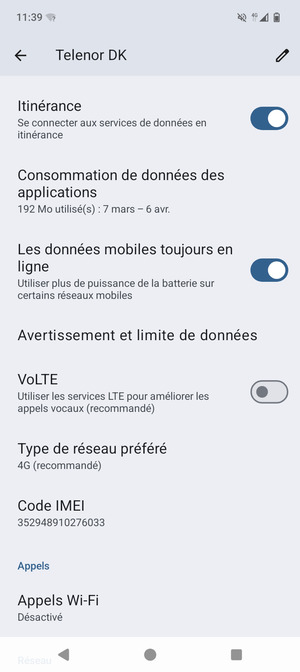 Activer ou désactiver Itinérance