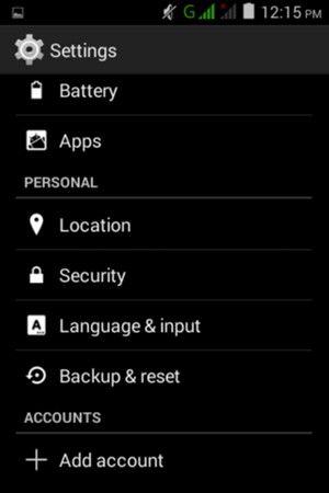Scroll to and select Security