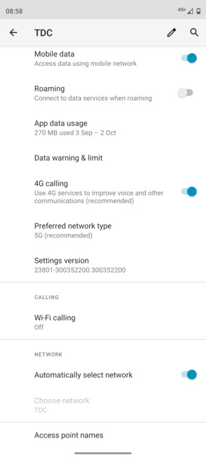 Scroll to and select Access point names