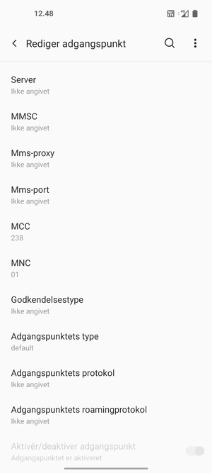 Scroll ned og indtast internet-oplysninger
