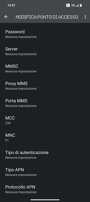 Scorri verso il basso e inserisci le informazioni di internet