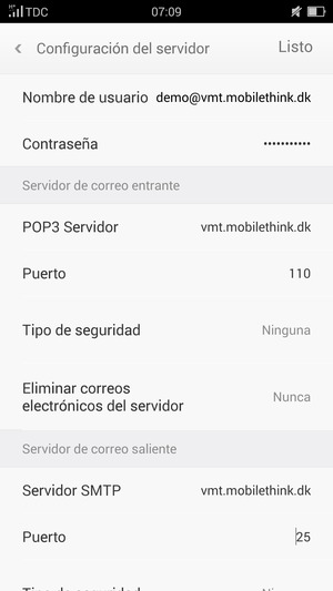 Introduzca Nombre de usuario y la dirección de servidor entrante