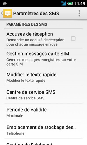Sélectionnez Centre de service SMS