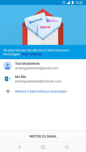 Wählen Sie WEITER ZU GMAIL
