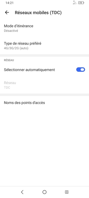 Sélectionnez Type de réseau préféré