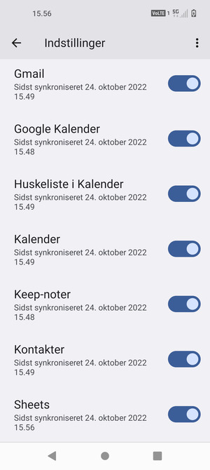 Kontroller at Kontakter er valgt