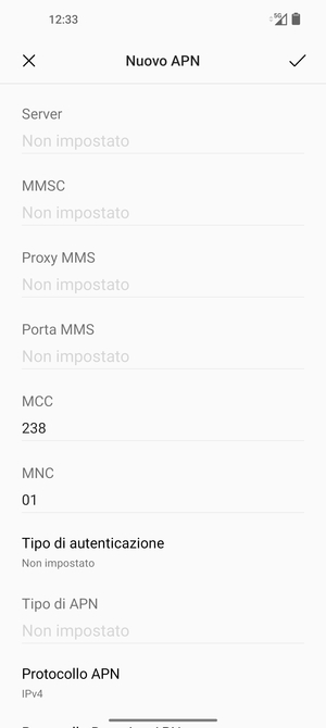 Scorri verso il basso e inserisci le informazioni degli MMS