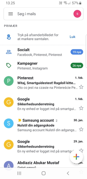 Din Gmail er klar til brug