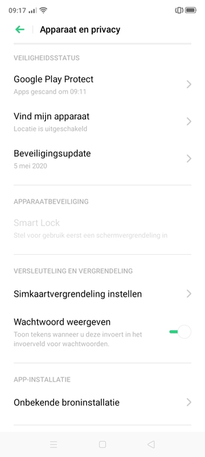 Scroll naar en selecteer Simkaartvergrendeling instellen