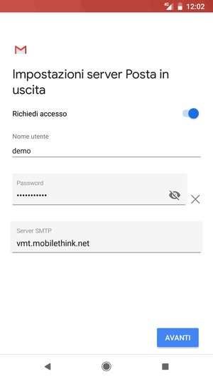 Inserisci l'indirizzo del server di posta in uscita
