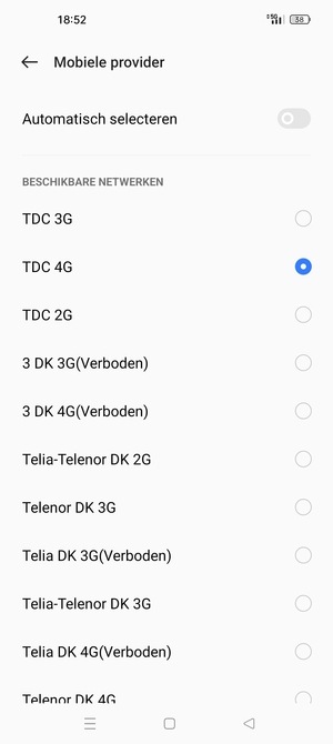 Selecteer een netwerkoperator uit de lijst