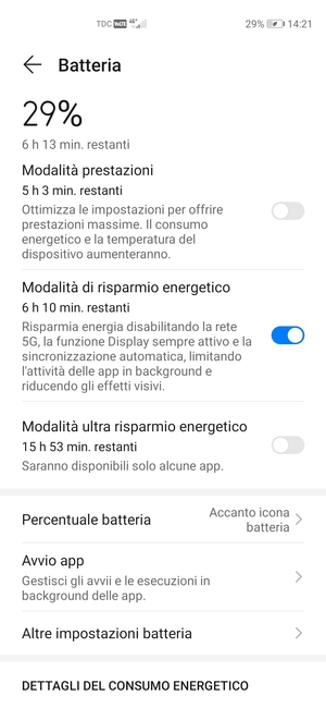 Attiva Modalità ultra risparmio energetico