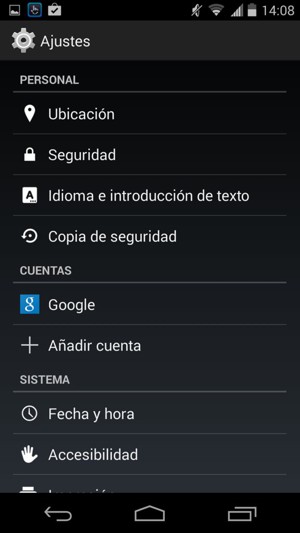 Desplácese y seleccione Seguridad