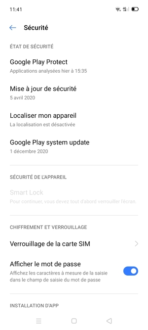 Faites défiler et sélectionnez Verrouillage de la carte SIM