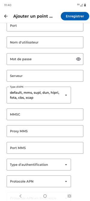 Faites défiler et sélectionnez Type d'APN