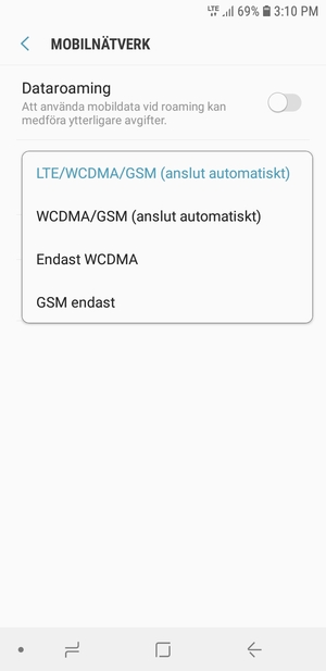 Välj GSM endast för att aktivera 2G