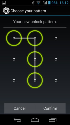 Draw the unlock pattern again and select Confirm