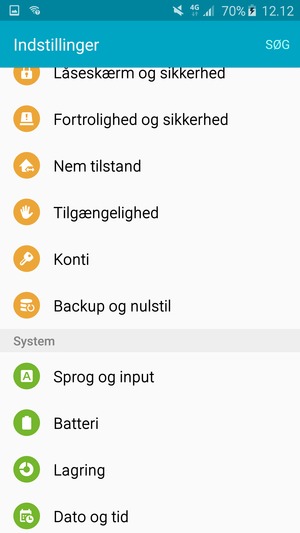 Scroll til og vælg Backup og nulstil