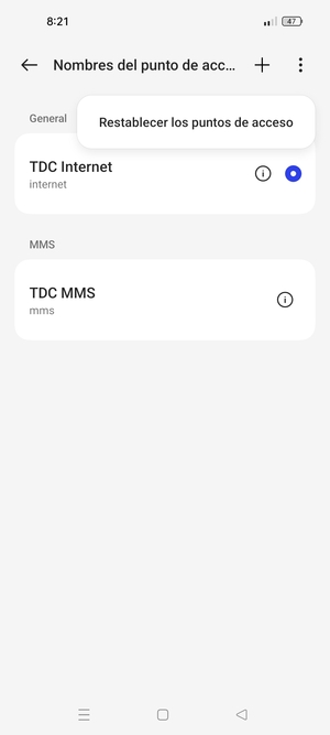 Seleccione Restablecer los puntos de acceso