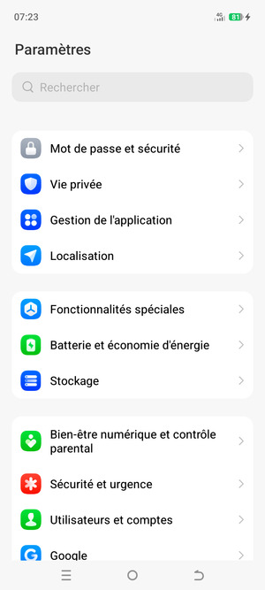 Faites défiler et sélectionnez Mot de passe et sécurité