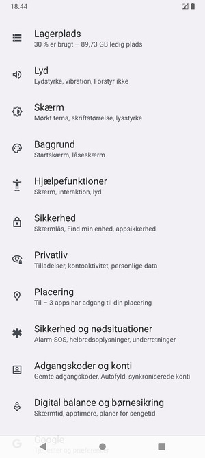 Scroll til og vælg Sikkerhed