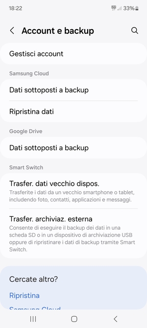 Torna al menu Account e backup e seleziona Gestisci account