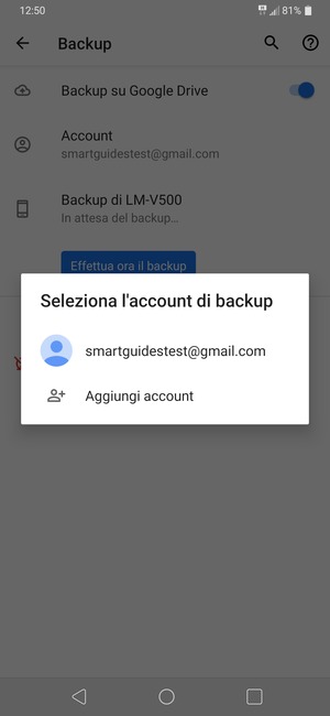 Seleziona il tuo account di backup