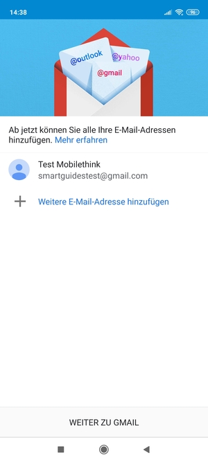 Wählen Sie WEITER ZU GMAIL