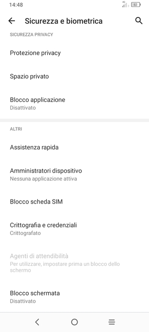 Per cambiare il PIN della scheda SIM, scorri e seleziona Blocco scheda SIM