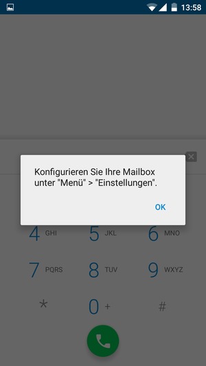 Falls Ihre Voicemail nicht eingerichtet ist, wählen Sie OK
